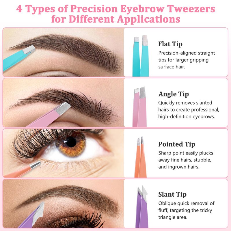 NICEMOVIC 7 Pcs Eyebrow Tweezers for Women Facial Hair, Tweezers Set for Eyebrows, Stocking Stuffers for Women Teen Girls, Basket Stuffers, Christmas Birthday Small Gifts for Teen Girls Mom Her