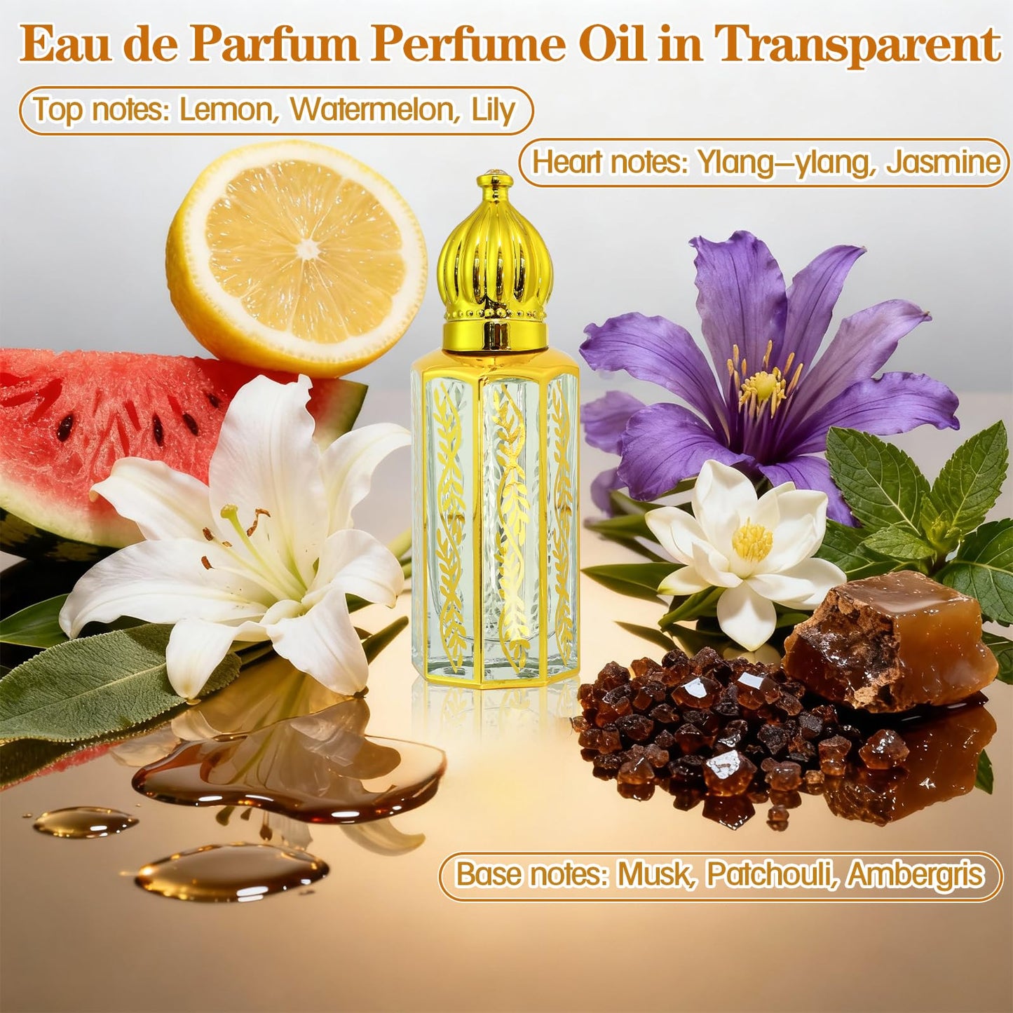 Tuteshow Arabic Perfume Oil for Women, Long Lasting Arabian Perfume Oil Roll On Rose, Sandalwood, Musk, 0.4 fl. oz