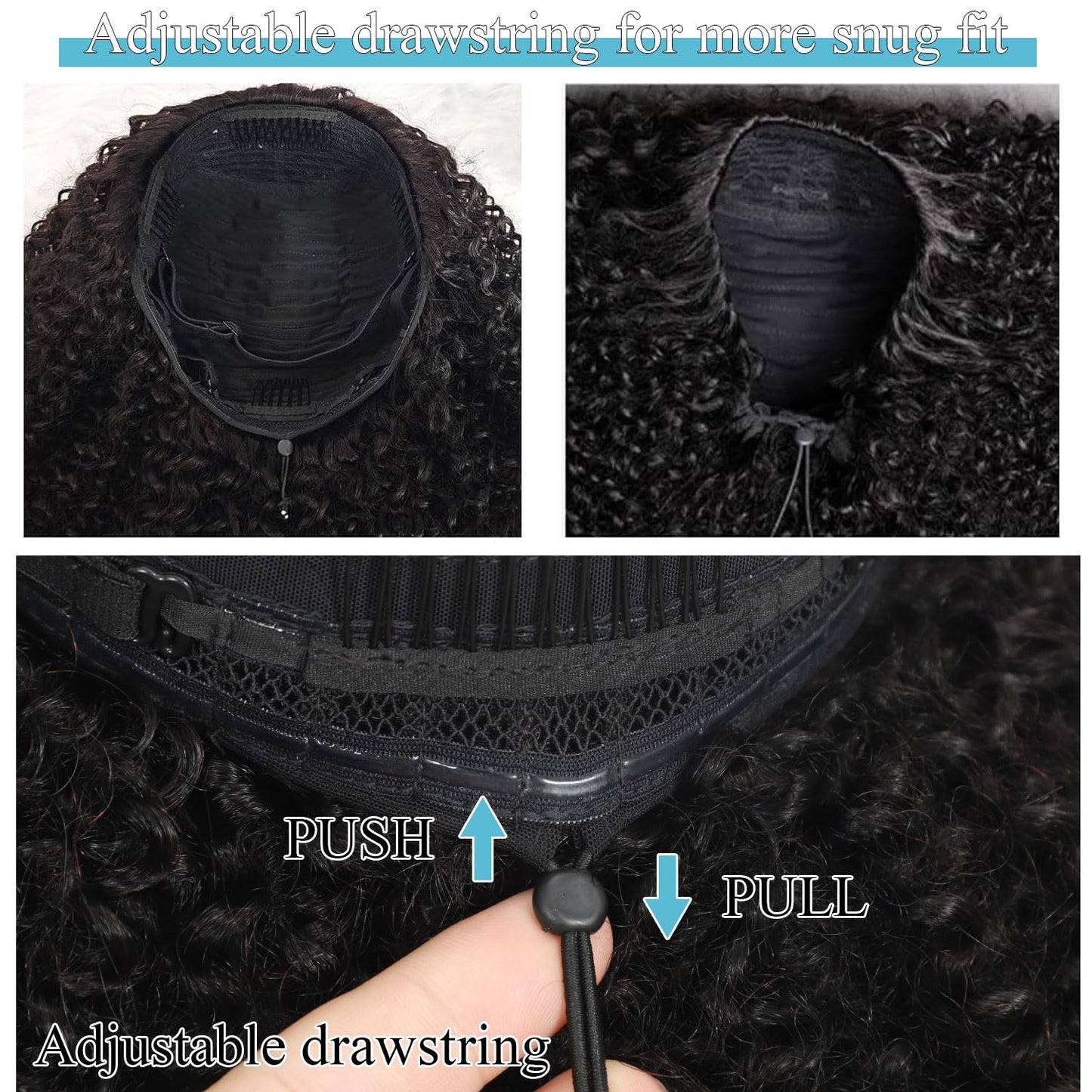 Tkekrw Kinky Curly Half Wig Fiber Blend Human Hair 26 Inch 200 Density 3 In 1 Drawstring Seamless Flip Wigs Wear Go Glueless Half Up Half Down Headband Wig Natural Black for Women Beginner Friendly