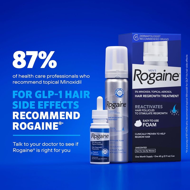 Men's Rogaine Extra Strength 5% Minoxidil | Hair Loss Treatment & Regrowth Solution, Unscented, 2 fl. oz