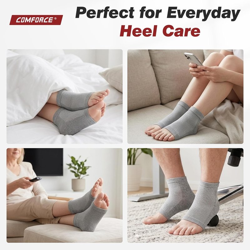Moisturizing Gel Heel Socks - Cracked Heels Treatment for Men & Women | Toeless Design for Pain Relief