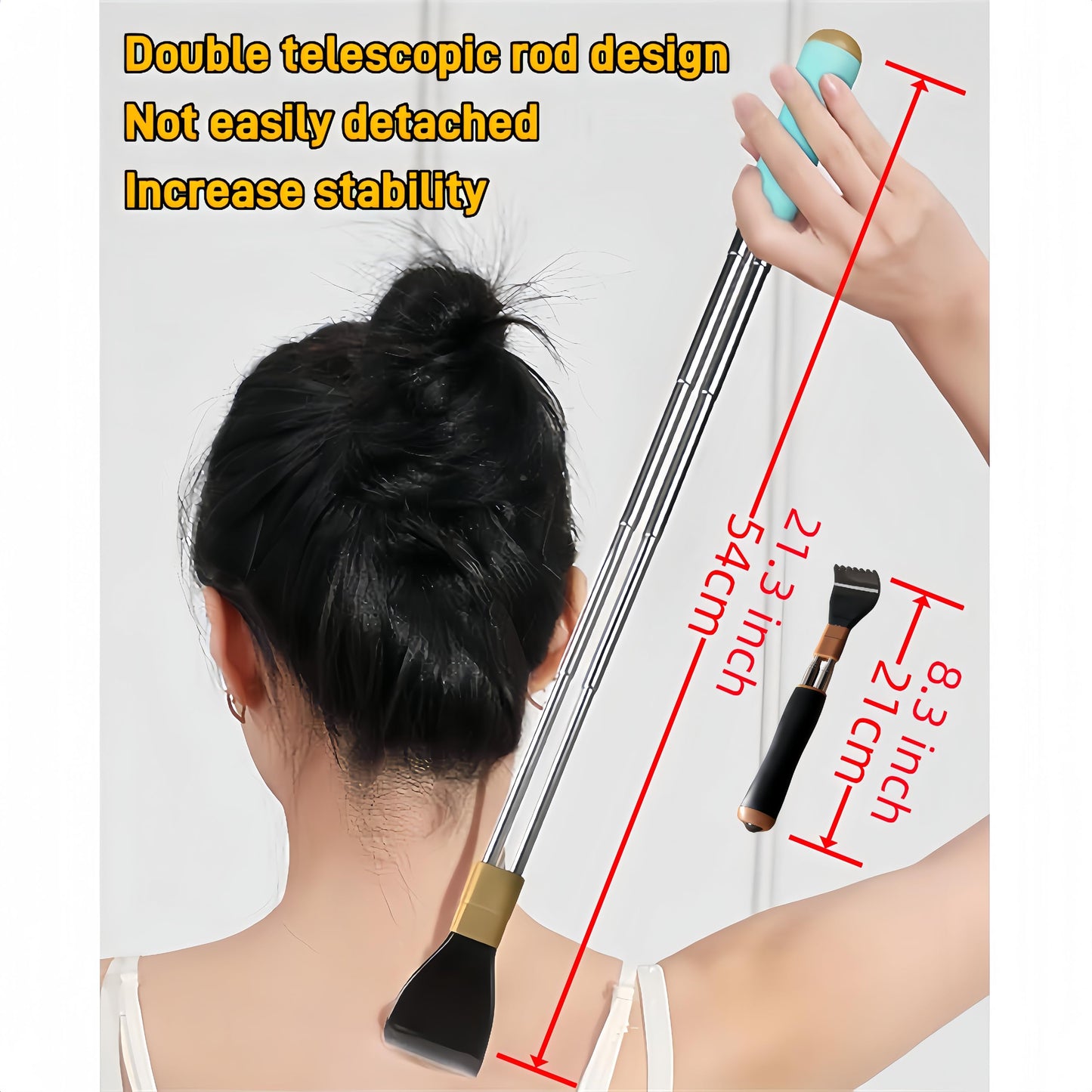 PEXOMEDO Portable Extendable Double-Pole Back Scratcher（8.3-21.3in），Hand Massager for Scratching Itches, Strong and Sturdy,Good Practical and Novel Gifts for Friends and Family. (Black, 1 Pack)