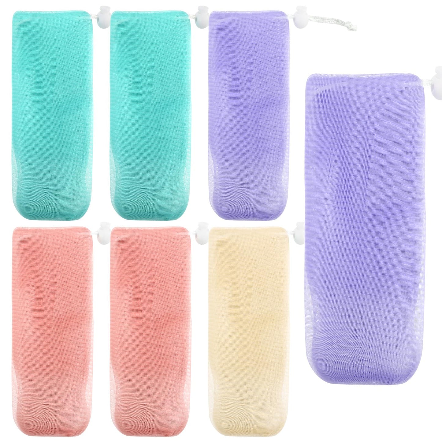 Soap Savers for Bars Soaps, 7 PCS Exfoliating Mesh Bar Soap Pouch Pocket Soap-Foaming Nets Sleeve Multicolor Bar Soaps Holder with Drawstring for Bath Shower Facial Cleaning Body Wash