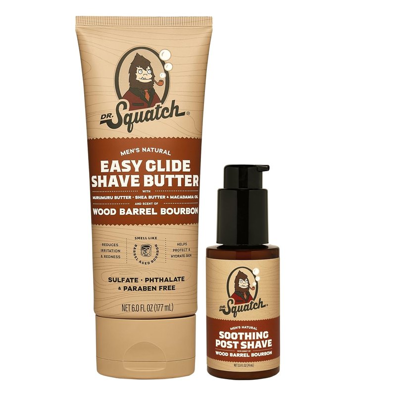 Dr. Squatch Bourbon Smooth Shave Bundle - Easy Glide Butter & Soothing Post Shave | Natural Ingredients, Manly Fragrance