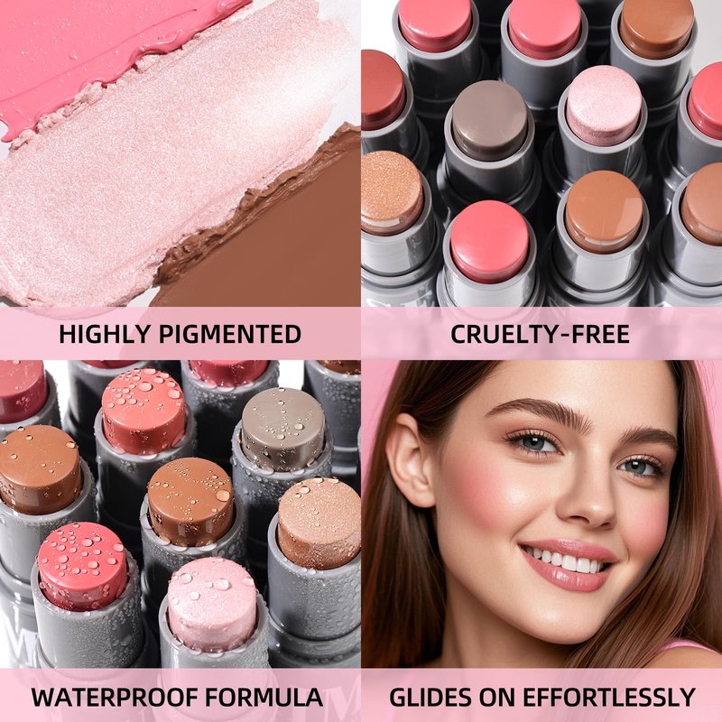 KIMUSE Cream Contour Stick Duo, Cream Blush Stick, Bronzer Shaping Stick, Creamy, Highly Pigmented, Long Lasting, Vegan Face Make Up Sticks
