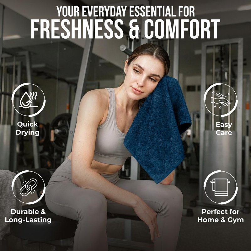 RIVERSIDE 12-Pack Premium 100% Cotton Blue Opal Face Towels for Bathroom [12x12] - Reusable Luxury Face Wash Cloths for Showering - 550 GSM Super Soft & Absorbent Washcloths for Body, Spa & Gym