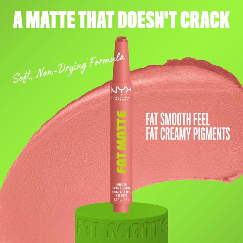 NYX PROFESSIONAL MAKEUP Fat Matte Lipstick, Pigmented, Smoothing, & Non-Drying Lip Crayon, Long Lasting Lip Makeup, Vegan & Cruelty Free - Cashmere Cutie (Peachy Nude)