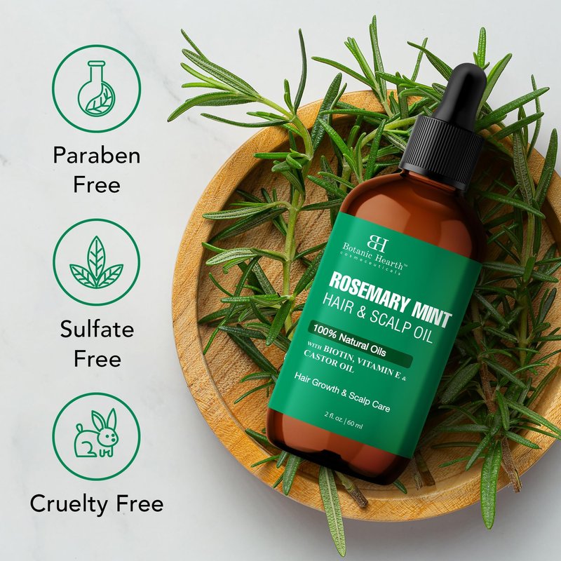 Botanic Hearth 100% Pure Rosemary Mint Oil For Hair Growth & Hair Treatment Oils 2 Fl Oz | Infused with coconut Oil | Hair Oil Repairs Dry Damaged Hair, Strengthening, Healthier | All Hair Types