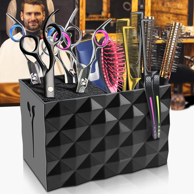 NICEMOVIC Barber Scissors Holder Box - Professional Salon Organizer for Scissors, Combs & Clips (Black)