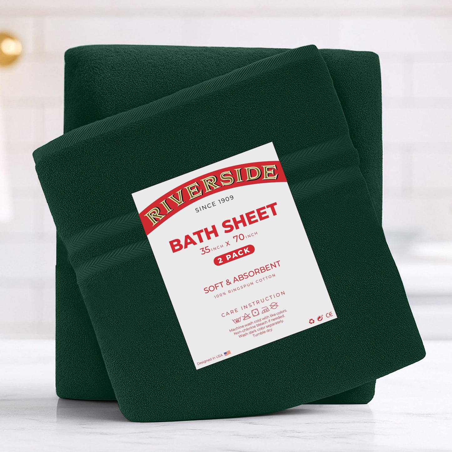 RIVERSIDE Pack of 2 Extra Large Bath Sheets 35 x 70 Inches, 100% Ring Spun Cotton, Hotel Quality, Oversized Bath Towels for Adults, Soft, Highly Absorbent & Quicker to Dry, Hunter Green
