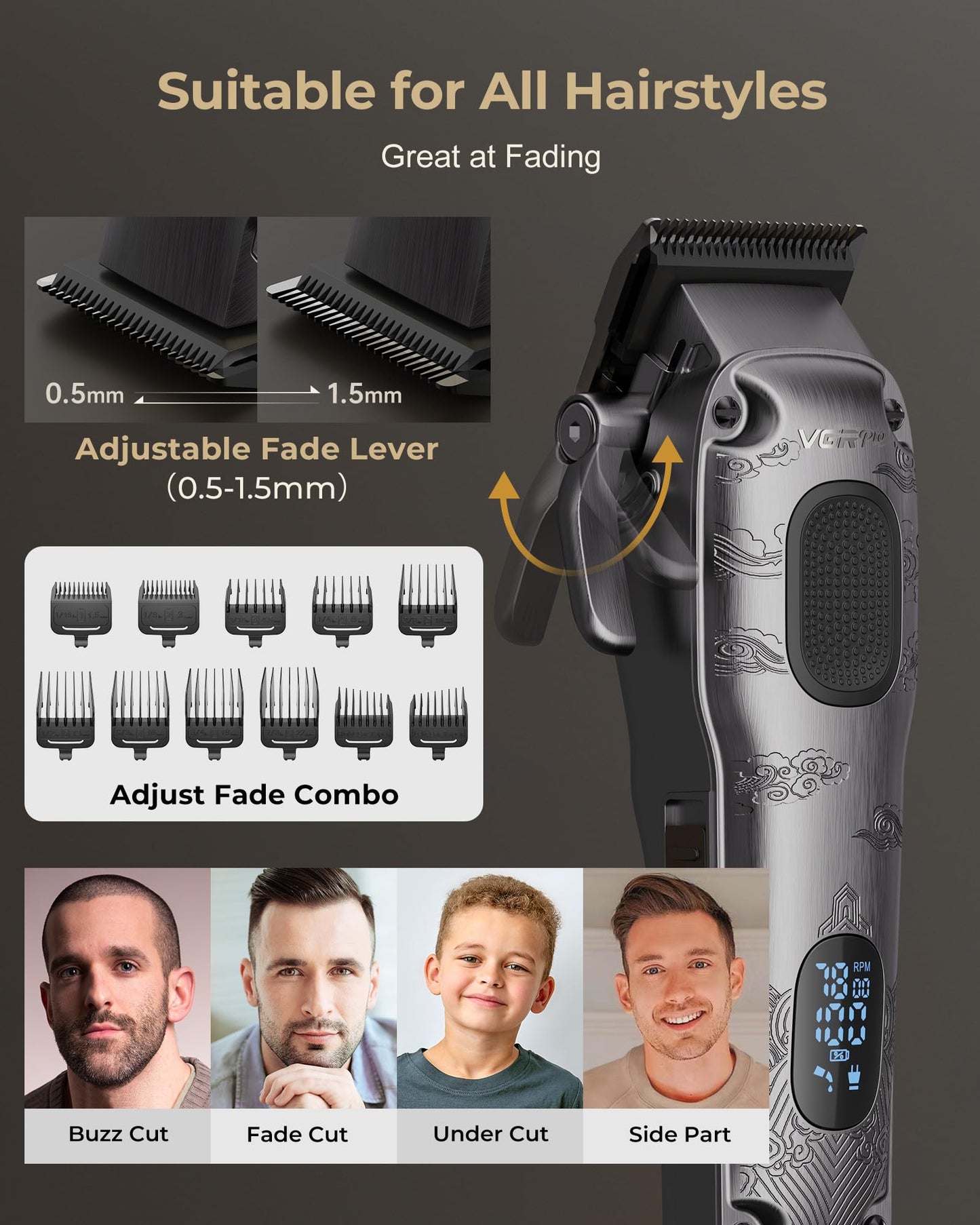 VGRPRO Hair Clippers for Men Professional, Cordless Hair Clippers for Hair Cutting, Mens Clippers and Trimmers Set, Electric Hair Trimmer for Men with Package Case