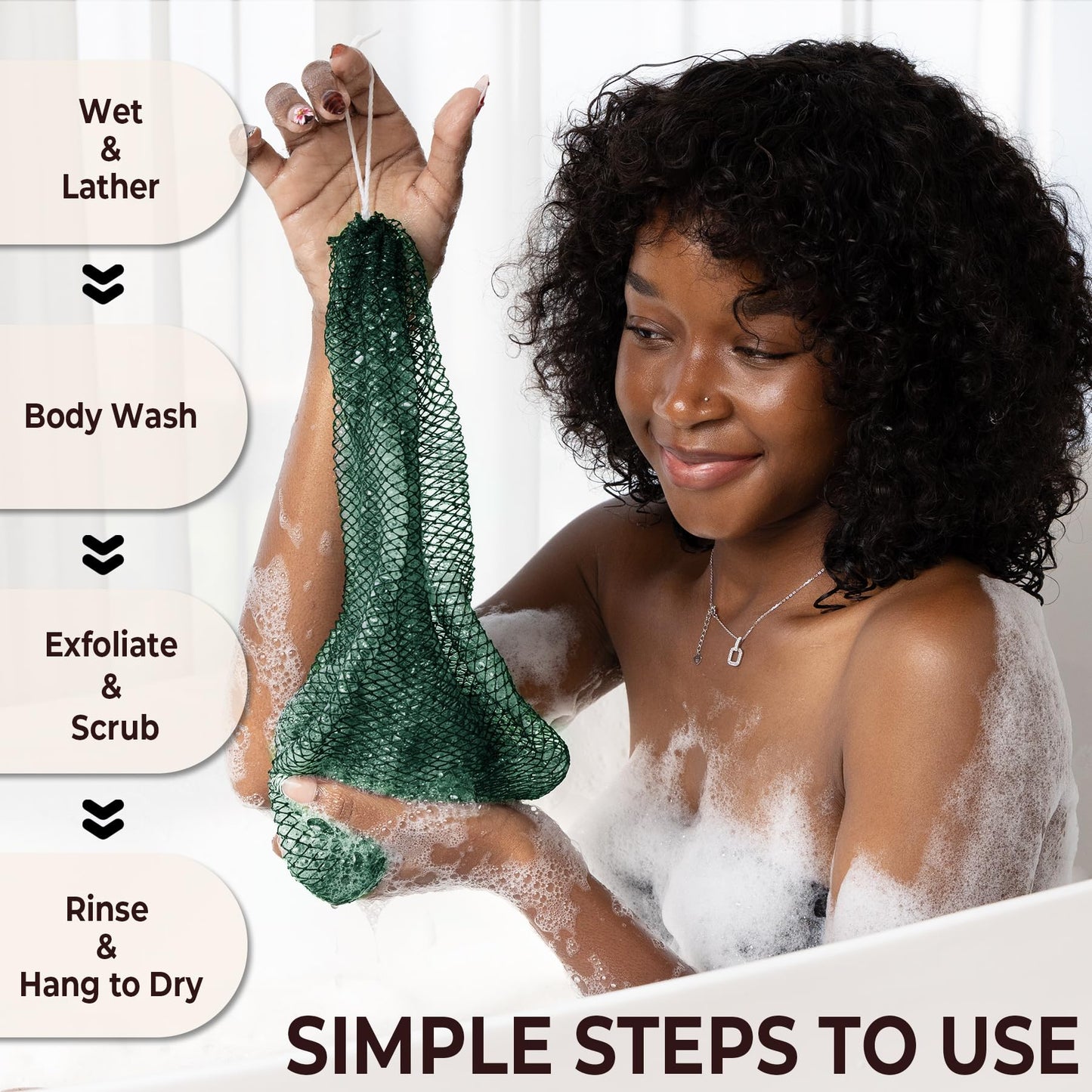 African Exfoliating Net Sponge Authentic - Real African Bath Sponge with Knots and Ropes - Back Scrubber Exfoliator Washer Cloth with Travel Bag - Body Shower Skin Care Essentials for Daily Use