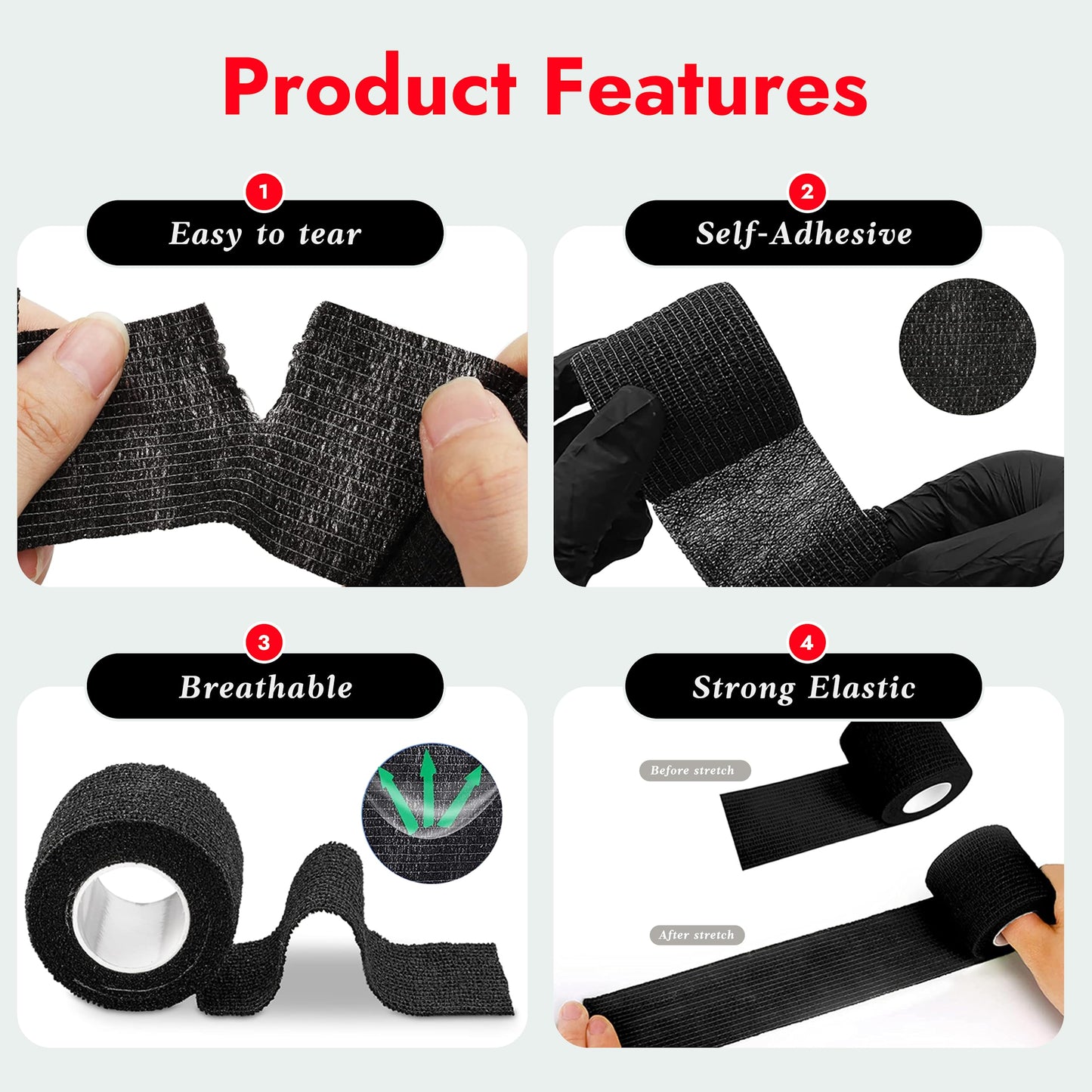 Sotica 200PCS Pen Covers with 6PCS Grip Tape - Machine Wrap Cover Black Pen Bags Sleeves Machine Covers with Black Grip Wrap Self-Adherent Tape Plastic Cover