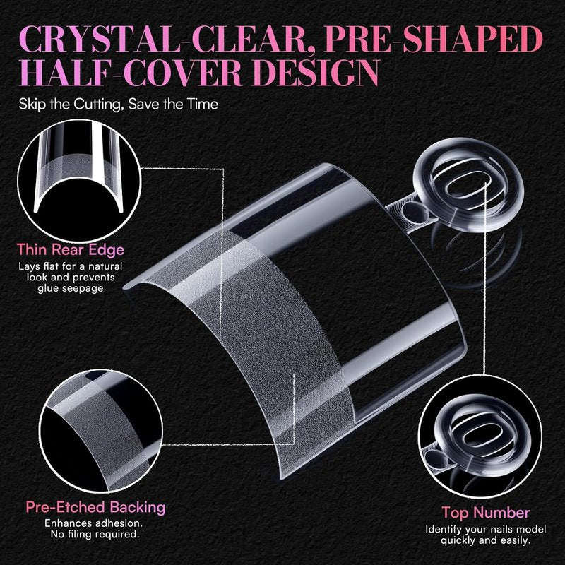 Makartt Short Square Nail Tips: 504 PCS Half Cover Pre-shaped Acrylic Nail Tips, Half Matte, 15 Sizes, False Nails - Easy-to-go Nail Extensions Manicure Supplies Salon DIY at Home