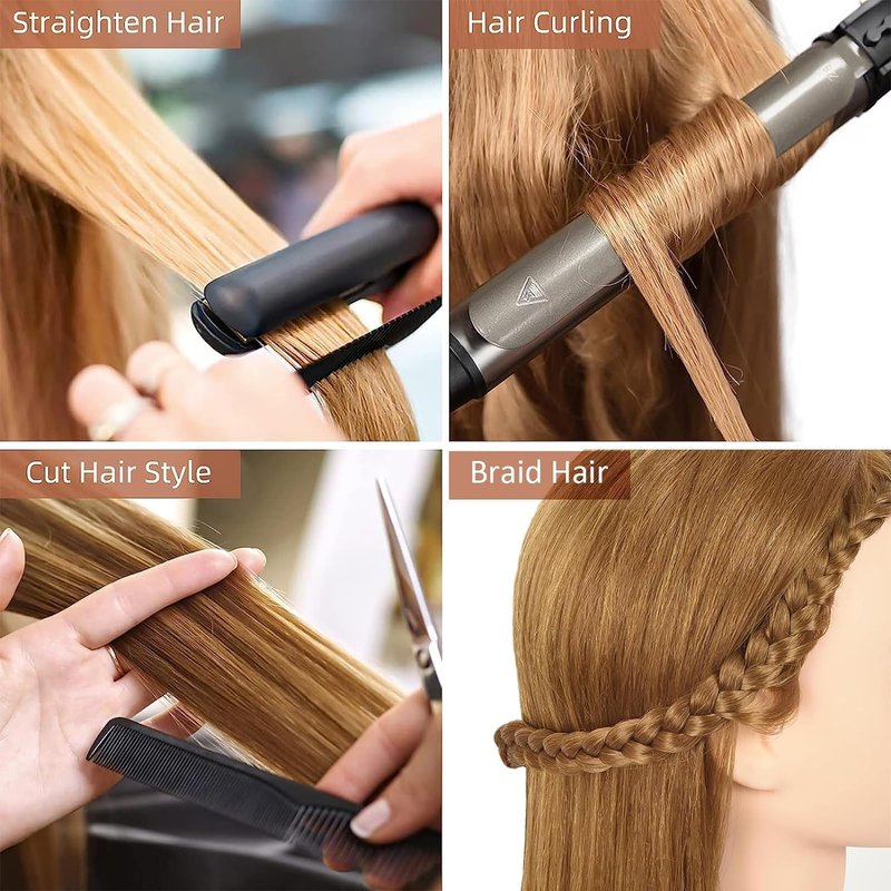 Opini Mannequin Head with 80% Human Hair Cosmetology Mannequin Head Doll Head for Hair and Makeup Practice Head (#27 Brown No Makeup)