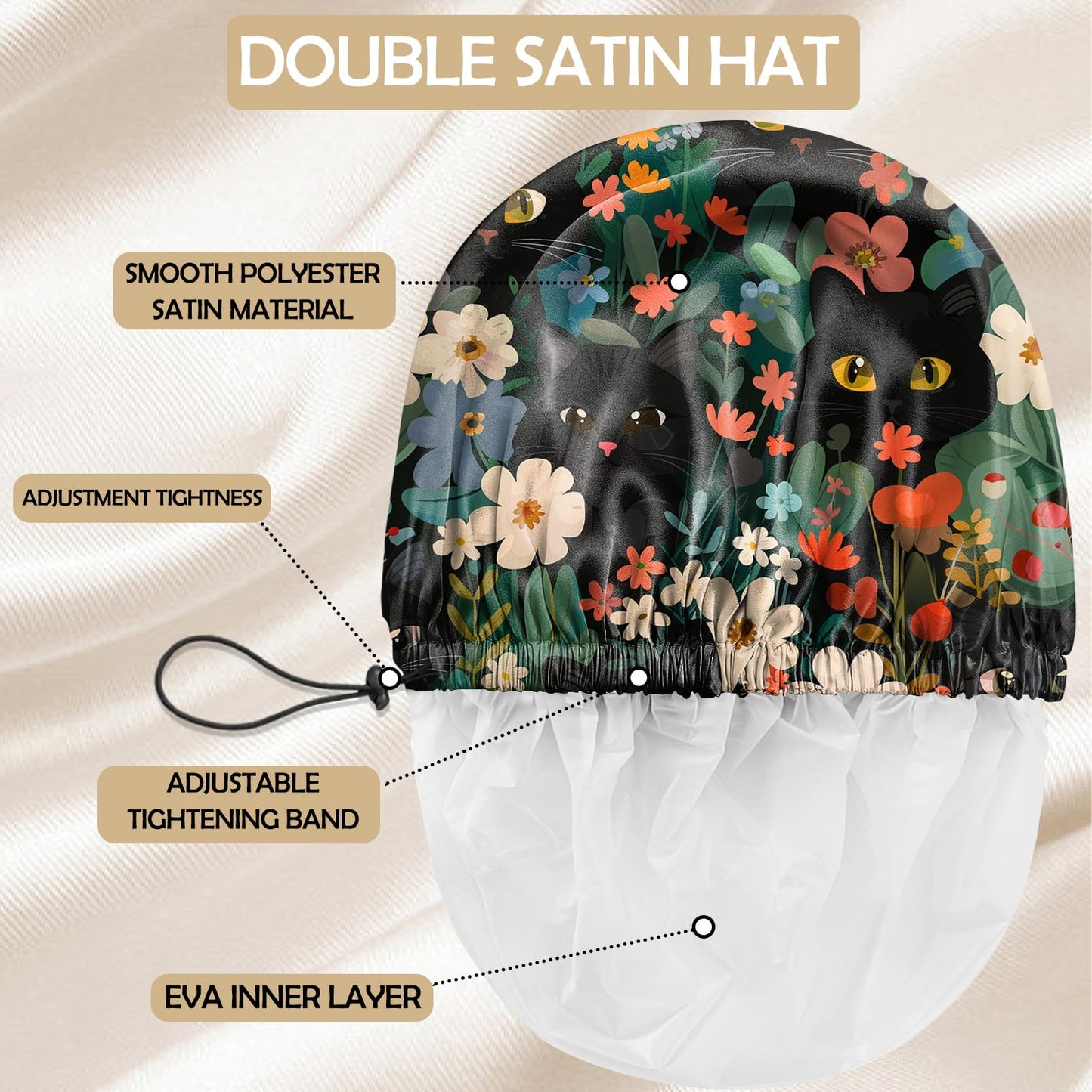 Zewurtuw 2 PCS Shower Cap Adjustable Reusable Double Waterproof Layer Elastic Hair Bath Cap Cute Aesthetic for Women Girls-Mushrooms Cat