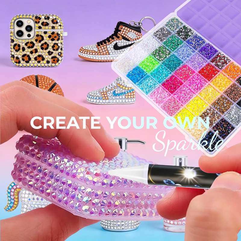Skiennix Bedazzling Kit - 40,000 Pcs Multicolor 3mm Flatback Rhinestones with Jewelry Glue & Tools