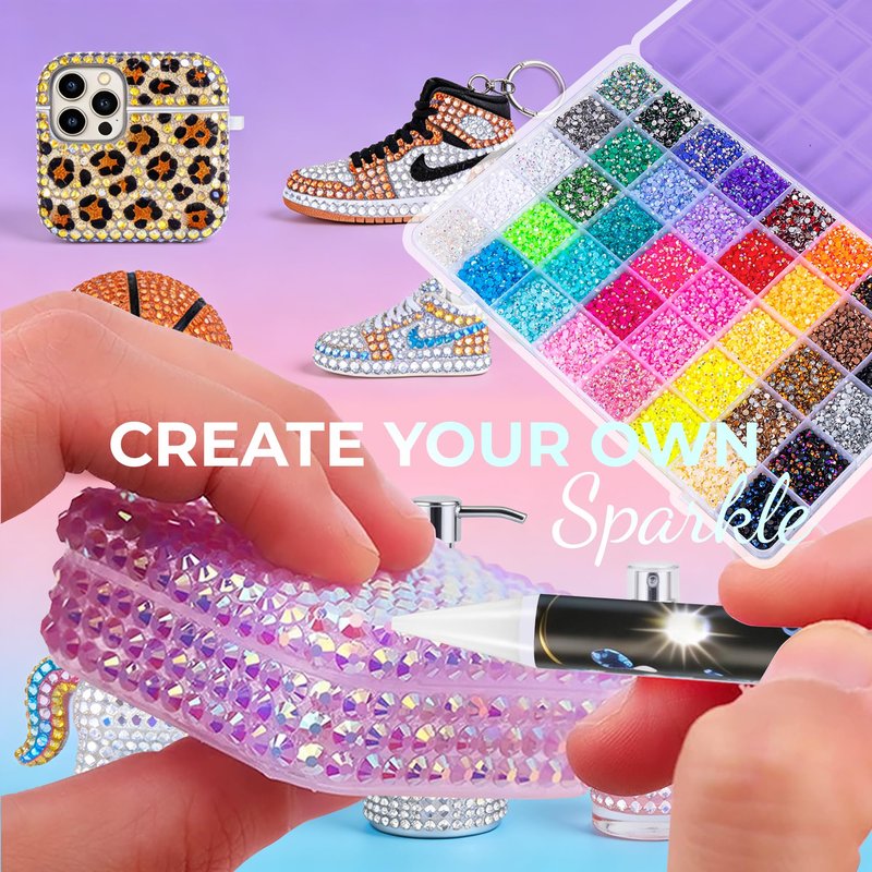 Beauty Bedazzling Kit 40000Pcs 40 Colors Resin Jelly Rhinestones, Multicolor 3mm Flatback Gems for Diamond Art, Bedazzler Kit with 4Pcs 10ml B7000 Jewelry Glue & Tools