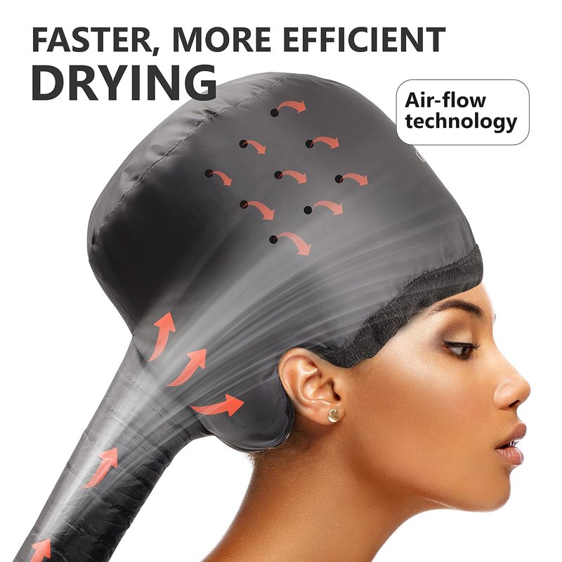 Hooded Hair Dryer w/A Headband Integrated That Reduces Heat Around Ears & Neck - Hair Dryer Hooded Diffuser Cap for Curly, Speeds Up Drying Time, Safety Deep Conditioning At Home