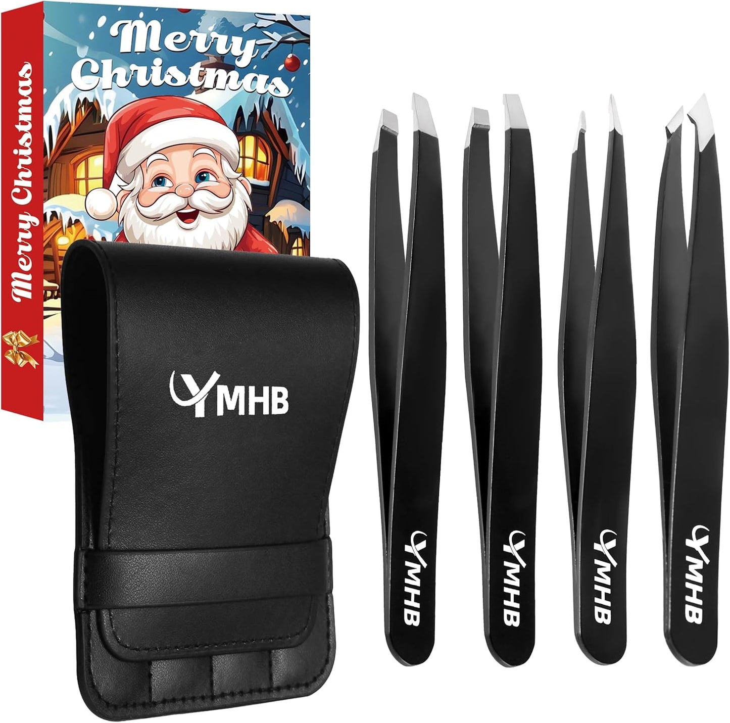 Skiennix Tweezers Set - 4-Piece Stainless Steel Eyebrow Tweezers for Precision Facial Hair Removal | Perfect Gift for Women and Men