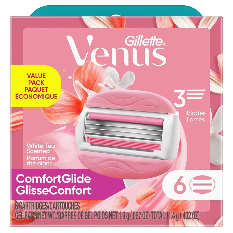Gillette Venus Razor Blades - ComfortGlide White Tea, 3-Blade Refills, 6 Count for Smooth Shaving