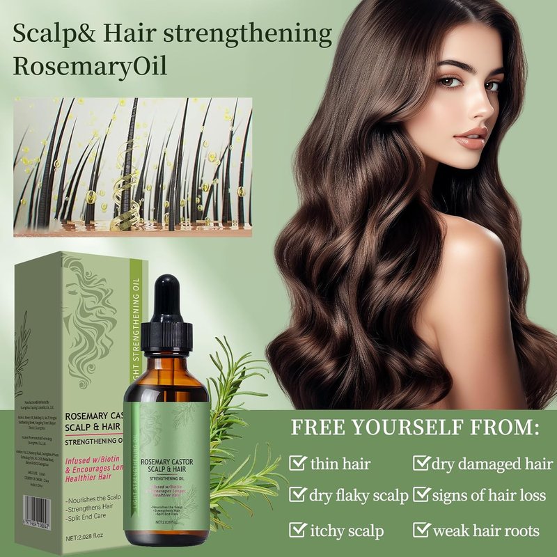 Rosemary Castor Hair Oil - Biotin-Infused Scalp & Hair Strengthening Oil for Nourishing & Repairing | Lightweight Daily Care
