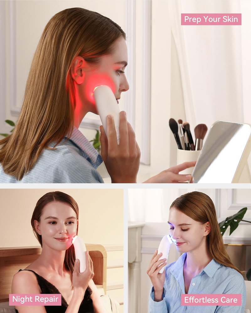 FliKEZE Red Light Therapy Device for Face and Neck, 3-in-1 Microcurrent & Vacuum Facial Massager, Skin Tightening, Firming and Anti-Aging Skincare Tool (White)