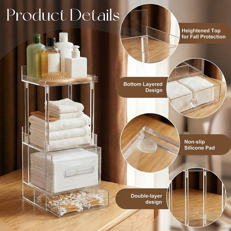 Qinyoung Four Layers Disposable Facial Towels Storage Box Compatible with Clean Towel XL (Excluding Facial Towels) Acrylic Container Clear Face Towel Holder Makeup Box Organizer