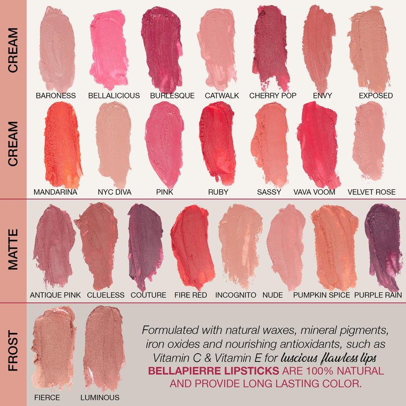 bellapierre Matte Lipstick – Long-Lasting Mineral Lip Color with Vitamins C & E, Nourishing Formula, Natural Matte Finish, Clean, Paraben-Free, Cruelty-Free – 0.12 oz – Fire Red