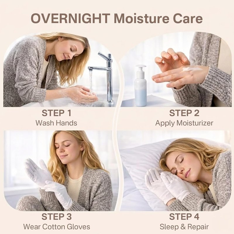 Cotton Gloves for Dry Hands - 4 Pairs Moisturizing Overnight Spa Gloves | 100% Cotton Eczema Care