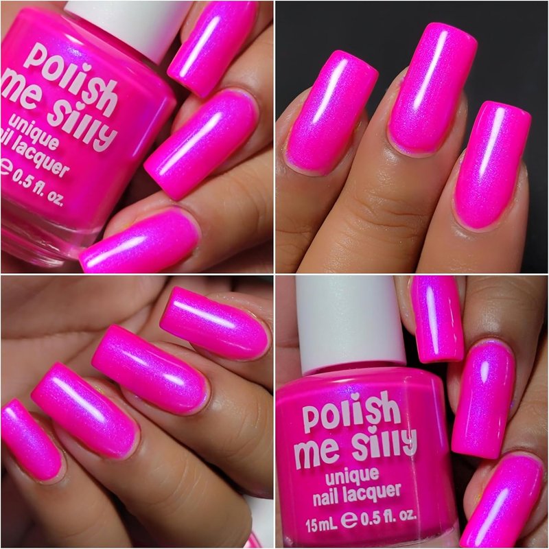 Barbee On The Glow Neon Pink & Blue Mylar Oil Slick Nail Polish | Multi-Color Shifting Effect