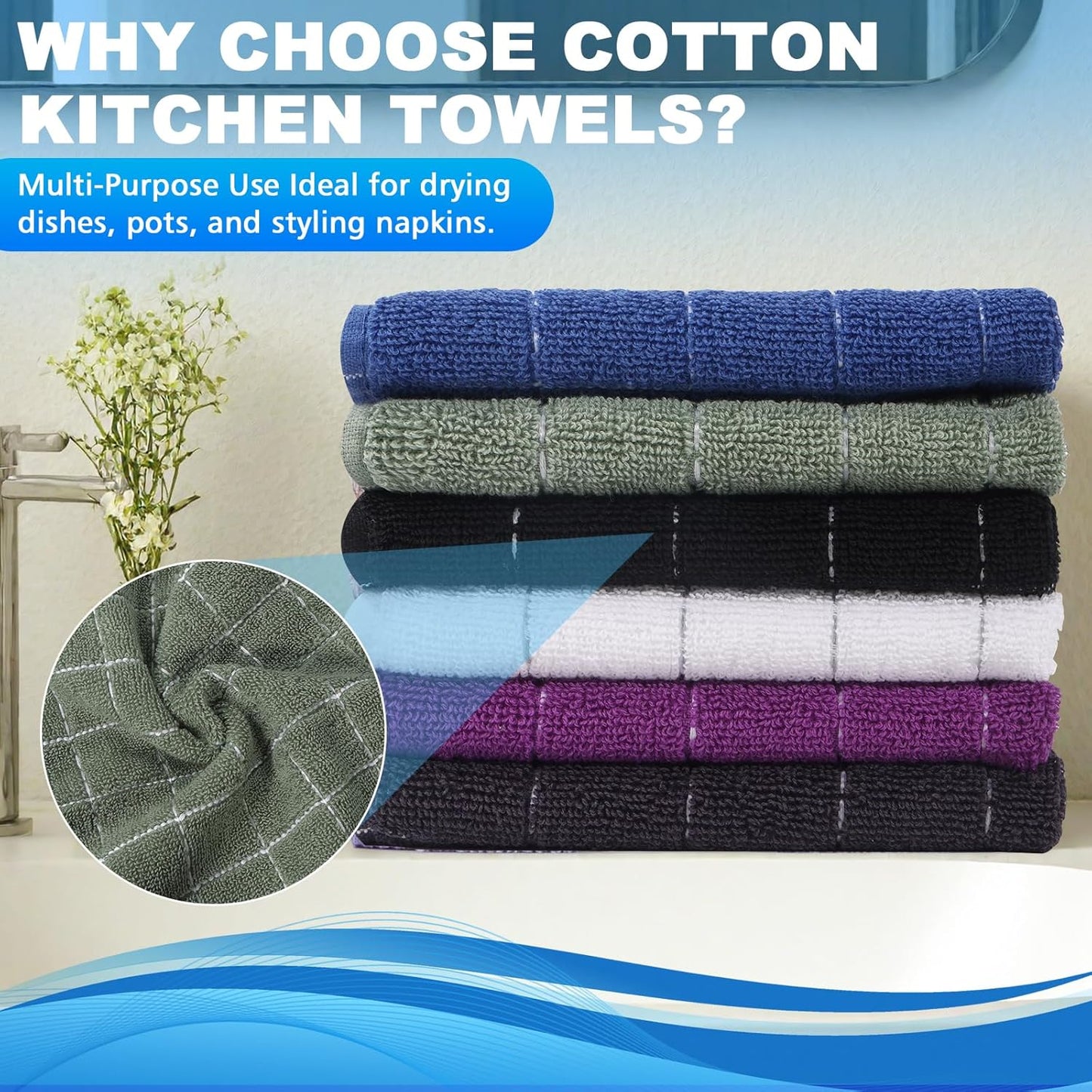 Wash Cloths 6 Pack 100% Cotton, Soft Absorbent Washcloths for Face & Body, Quick Dry Wash Cloths for Showering, Bathroom Towels, 6 Colors