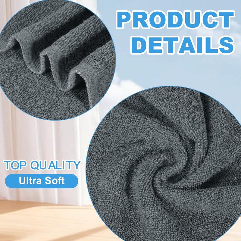 Keith Lun 6 Pack 100% Cotton Wash Cloth, 12x12Inch Highly Absorbent and Soft Feel Fingertip Towels, Machine Washable Washcloths for Bathroom, Gym, Hotel, Spa and Kitchen, Grey