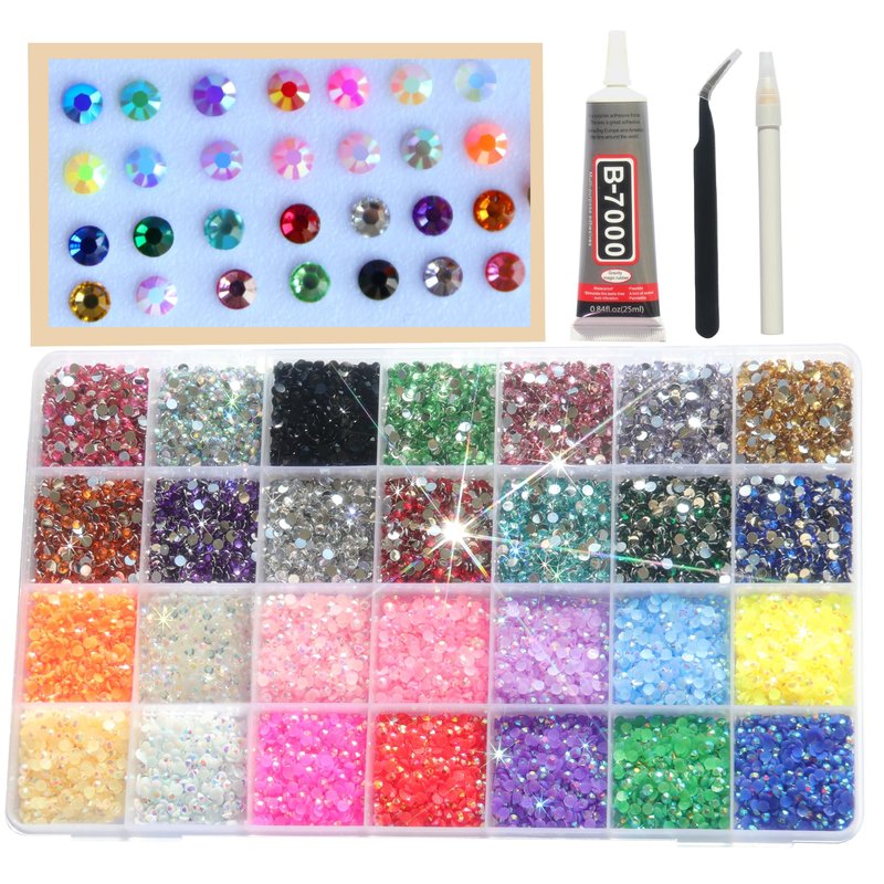 Rhinestones for Bedazzling Kit for Crafting Item, Bedazzled Gems Rhinestone Kit, Bedazzling Gems Flat Back Crafts, 28 Mixed 3mm Flatback Rhinestones Jewels for DIY Diamond Art Clothes Shoes Nail Art