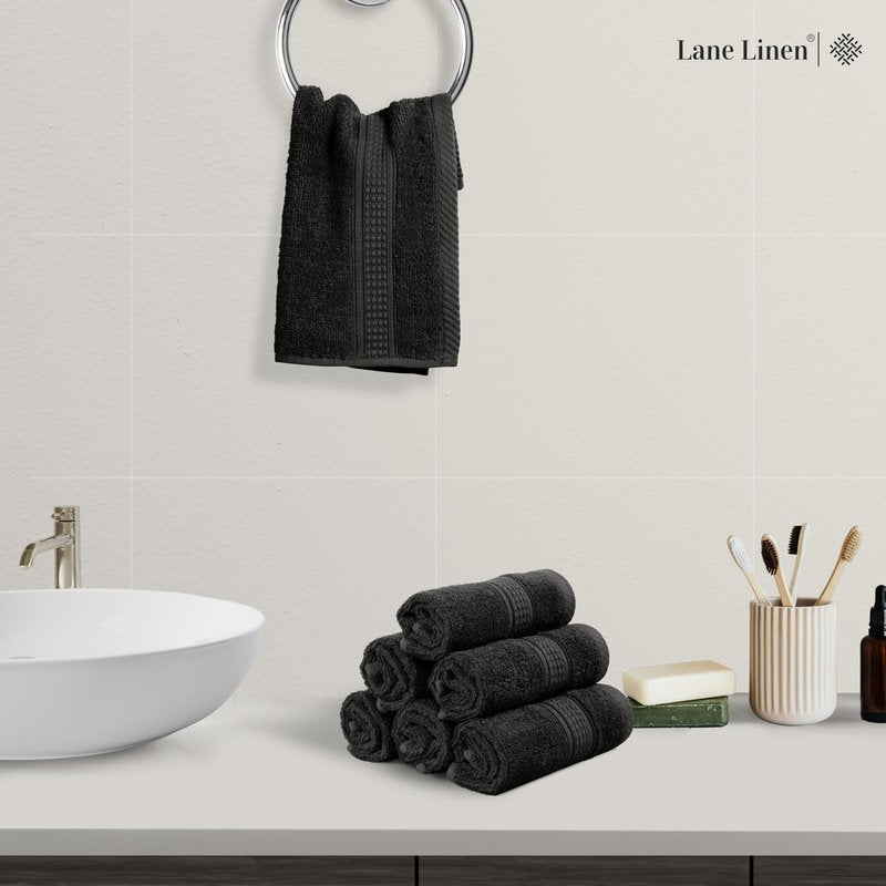 LANE LINEN Washcloths 24 Pack - 100% Ringspun Cotton Washcloths - 13"x13"- Soft Textured, Well Stitched, Lightweight Towel - Absorbent & Durable - Perfect for Daily use - Black Wash Cloths