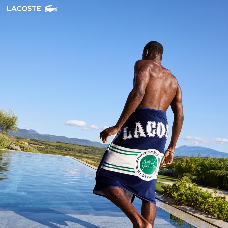 Lacoste 100% Cotton Large Beach Towel, Ultra-Absorbent & Fast-Drying, Machine Washable, LCST Playful Letters, 36" W x 72" L