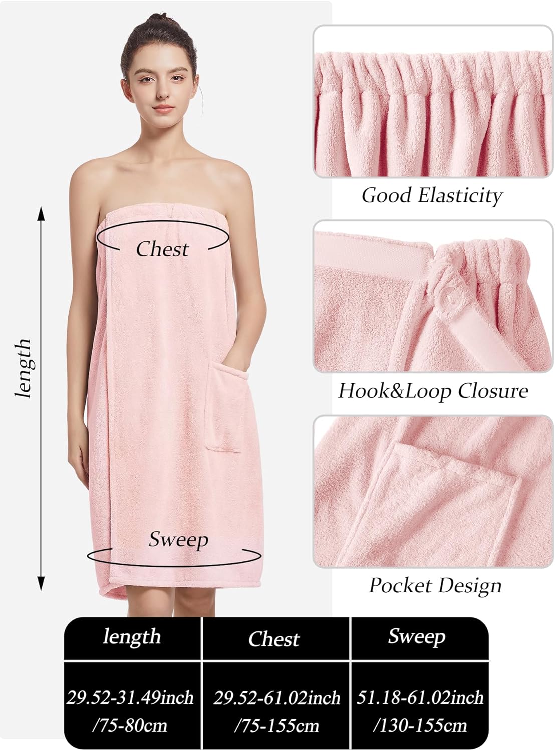 Soft Wrap Towel Bath Robe for Women - Plush Full-Length Spa Robe with Pockets | Lightweight Design