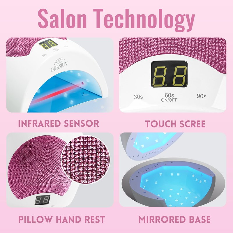 Okasiuv Rechargeable UV LED Nail Lamp with Diamond Design & Touch Control - 3 Timer Settings, Fast Curing for All Gel Polishes, Portable UV Nail Dryer for Professional Salon & Home