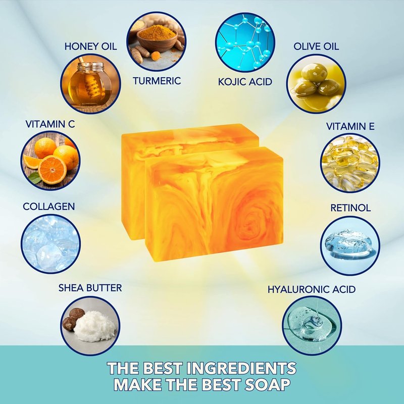 Honey Kojic Acid & Turmeric Soap - Dark Spot Remover with Vitamin C, E, Retinol | Unisex Soap Bar