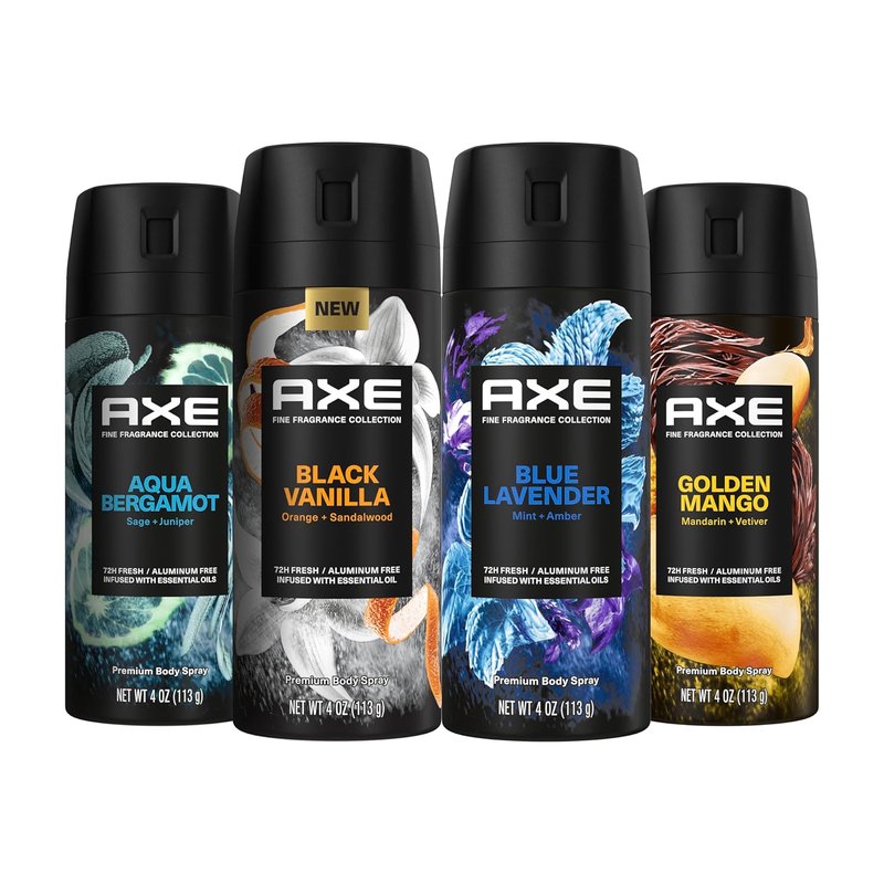 Axe Fine Fragrance Collection Deodorant Body Spray for Men - 4-Pack Variety with 72H Odor Protection | Aluminum-Free, 4 oz