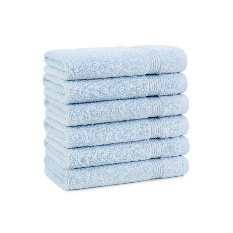 Arkwright Solid Hand Towels, Pack of 6, 100% Cotton 600 GSM Soft Absorbent Guest Bathroom Towels for Hotel, Spa or Vacation Rental, 28 x 16 in, Misty Blue