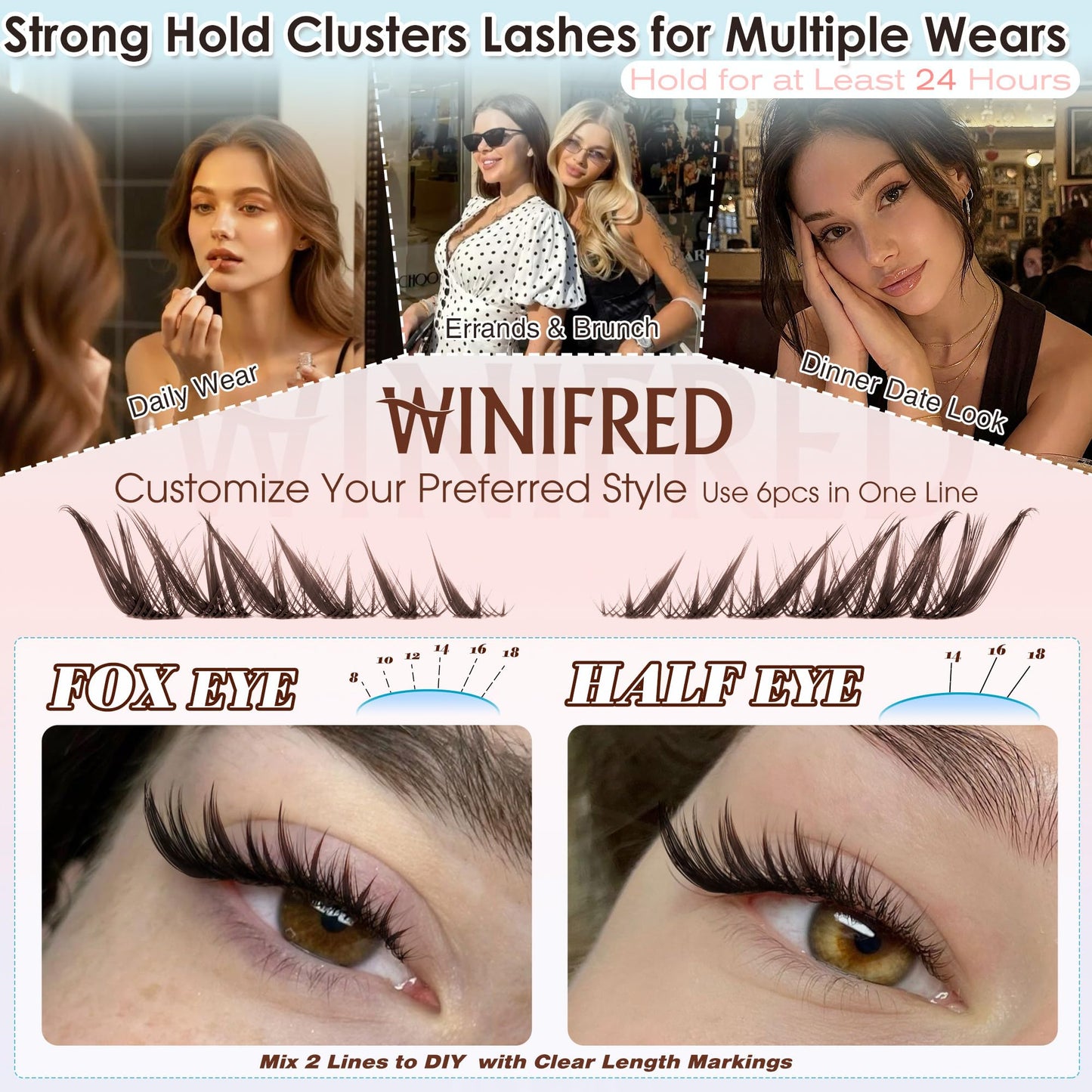Winifred Brown Lash Clusters Pre-Mapped Cat Eye Lashes Manga Cluster Eyelash Extensions Fox Eye Lash Clusters Anime Lashes Fairy Eyelash Cluster Left&Right Individual Lashes