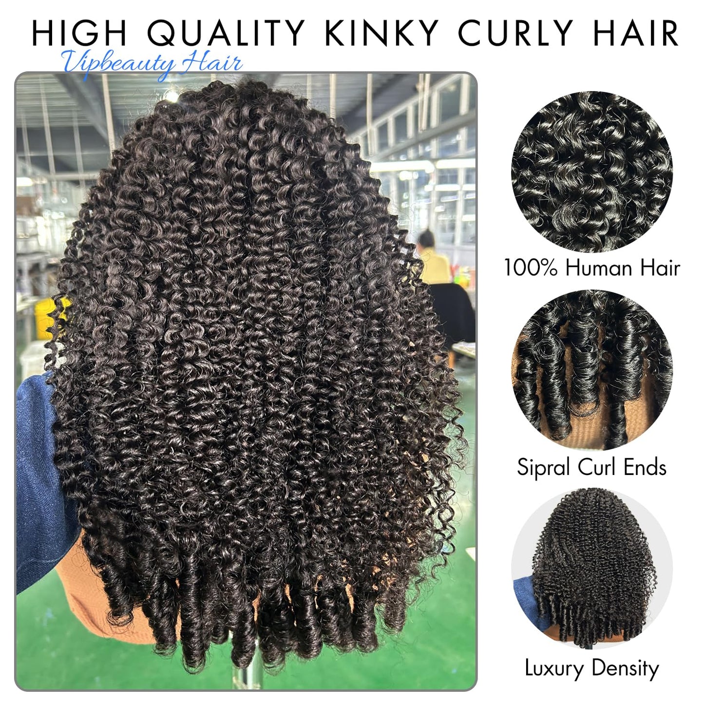 VIPbeauty Kinky Curly Half Wig Human Hair 200 Density 3 In 1 Seamless Flip Over Glueless Wear and Go Beginner Friendly Burmese Curly Half Wig Human Hair Drawstring Headband 26 Inch