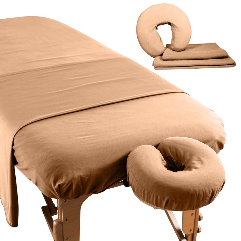 NRG Cotton Poly Massage Table Sheet Set 3 Piece Set - Face Cradle Cover, Flat Sheet and Fitted Sheet - 175 Thread Count - Soft, Durable 50/50 Cotton Poly Blend - Color: Java