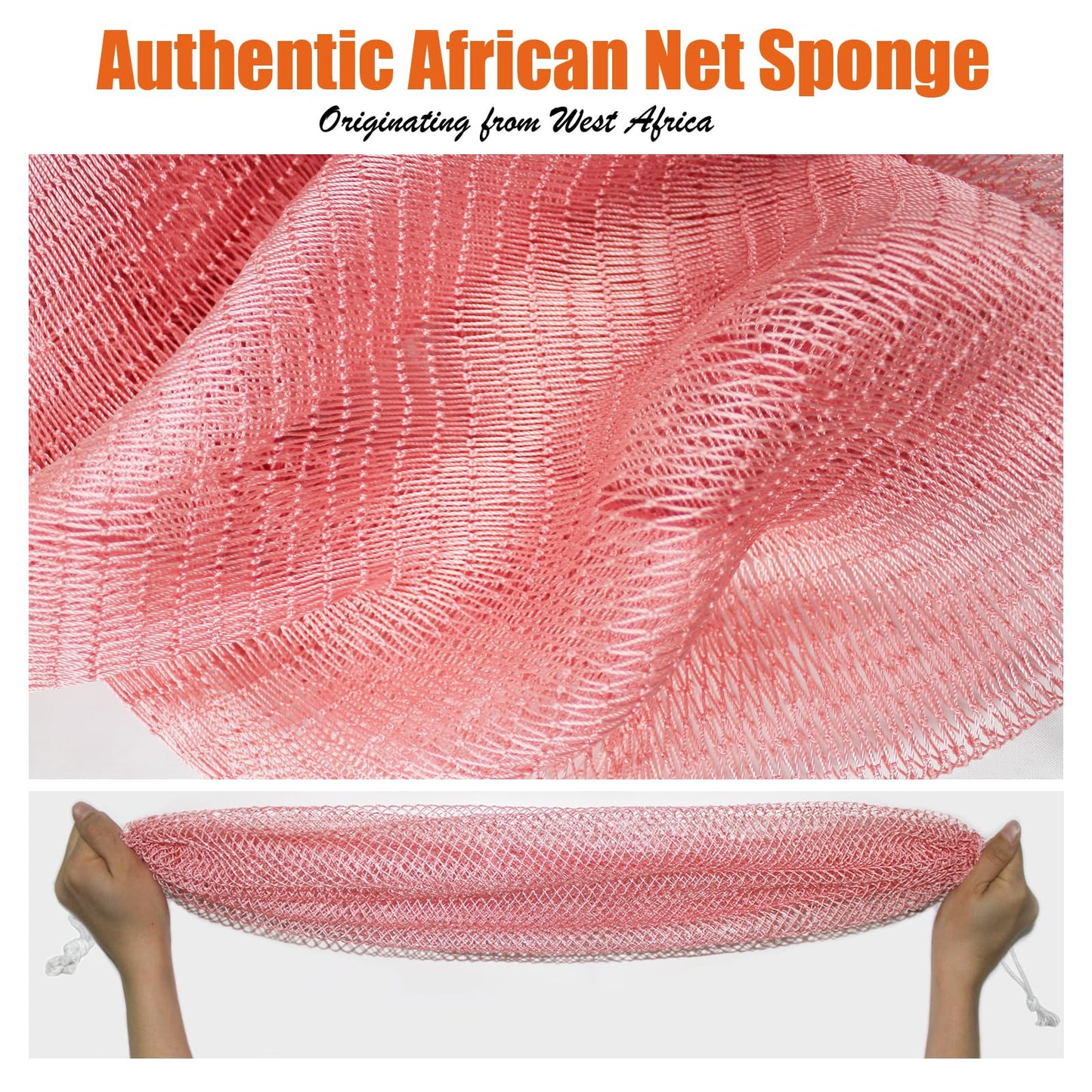 Unifab Authentic African Net Sponge with Knots, 2 Pieces African Exfoliating Net Real Sapo Sponge, Afro Scrub Wash Cloth Body Scrubber for Bath & Shower (Pink & Blue)