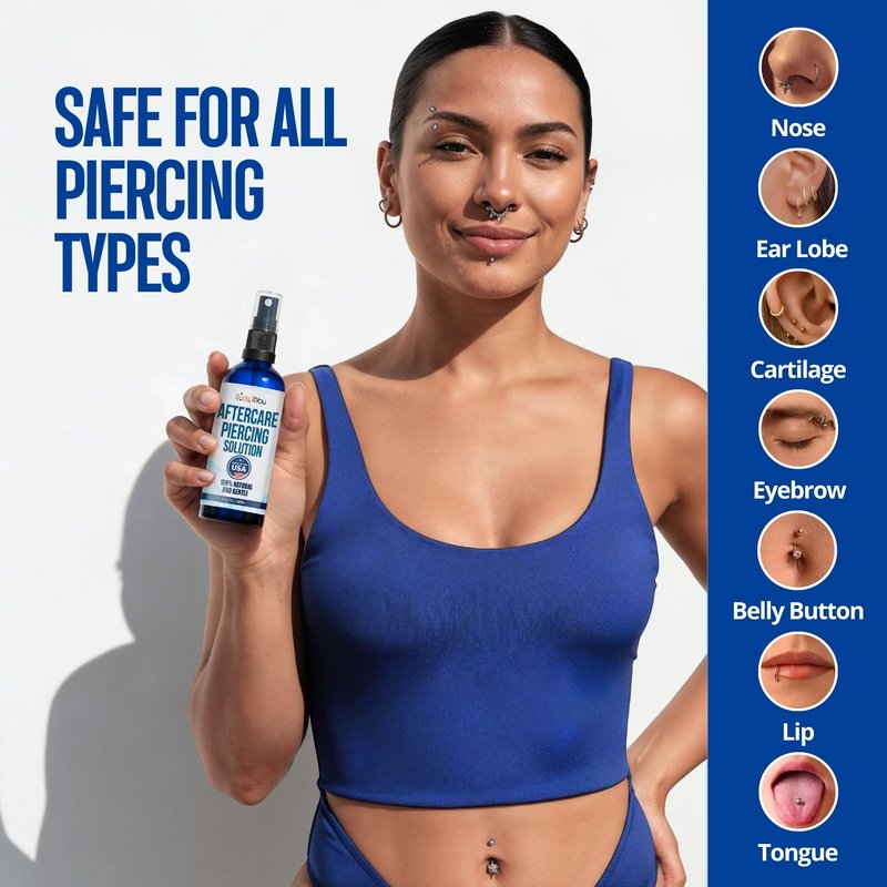 BodyJ4You Piercing Aftercare Spray - Saline Solution Piercings Wound Wash Sterile Saline - Keloid Bump Removal Ear Nose Septum Belly Button Cartilage - Sea Salt Earring Cleaner 2 Fl Oz (Pack of 24)