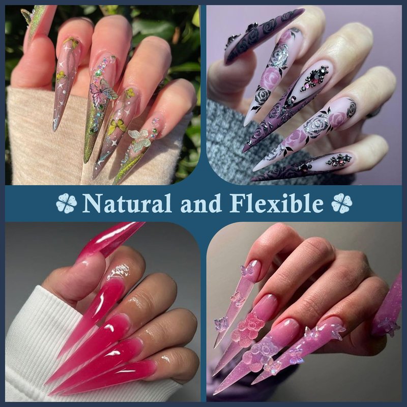 Luckyfairy XXL Stiletto Nail Tips 120 Pcs Full Cover Pre-buff Stiletto Gel Press On Nails Flat Tips for Acrylic Nails for Home DIY Nail Extensions 12 Sizes