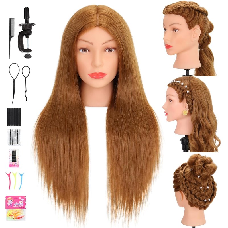 Human Hair Mannequin Head - 80% Real Hair for Cosmetology | 26-28” Blonde Styling & Braiding Head with Clamp Tools