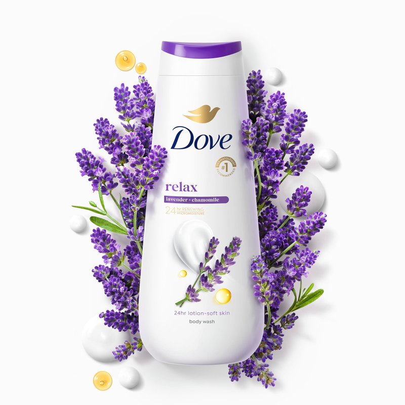 Dove Body Wash Relax Lavender Oil & Chamomile for 24hr Lotion-Soft Skin Moisturizing Skin Cleanser with No Sulfates No Parabens 20 oz