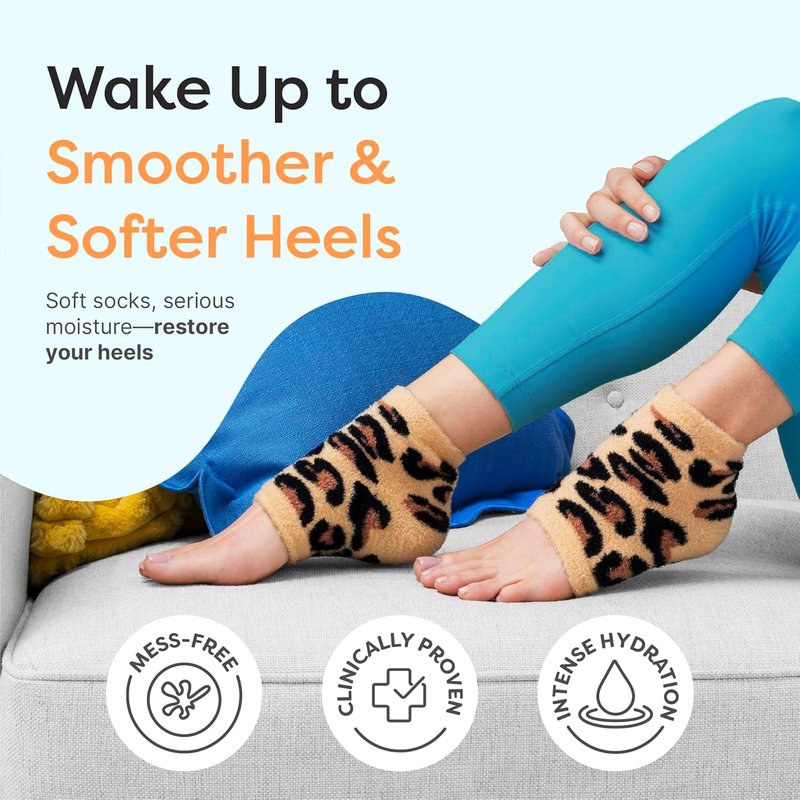 Moisturizing Socks for Cracked Heels - Vitamin E & Olive Oil Infused | Cheetah Print, Regular Size